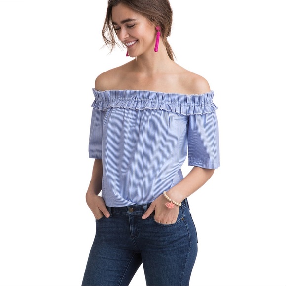 Vineyard Vines Tops - NWT Vineyard Vines Off The Shoulder Poplin Stripe